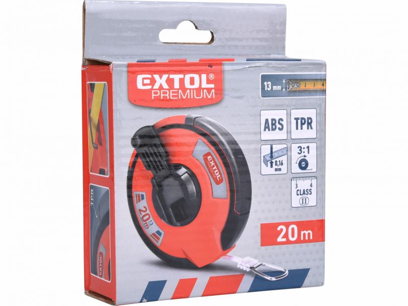EXTOL PREMIUM Pásmo meracie oceľové, 20m x 13mm, rýchlonavíjacie