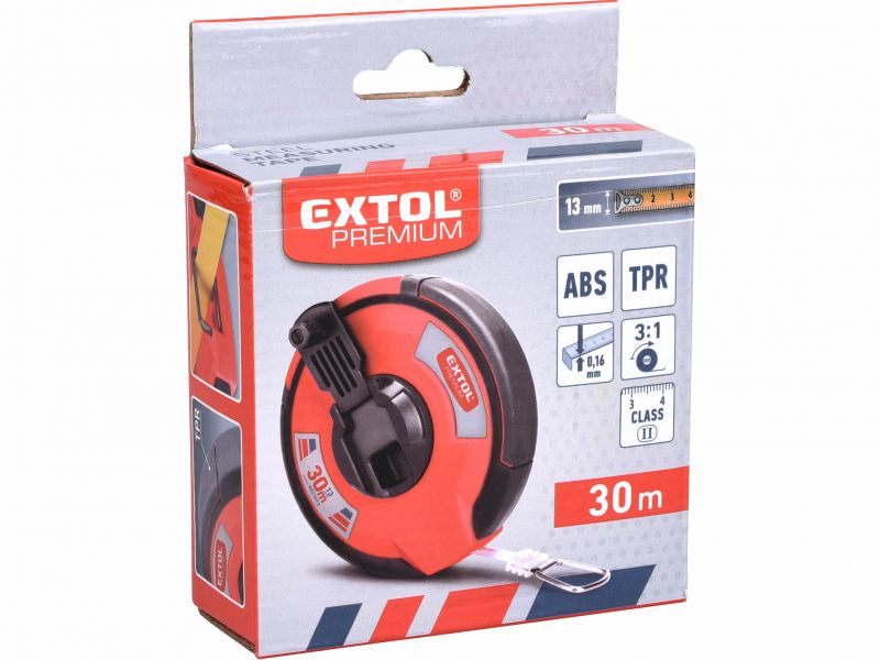 EXTOL PREMIUM Pásmo meracie oceľové 30m x 13mm, rýchlonavíjacie