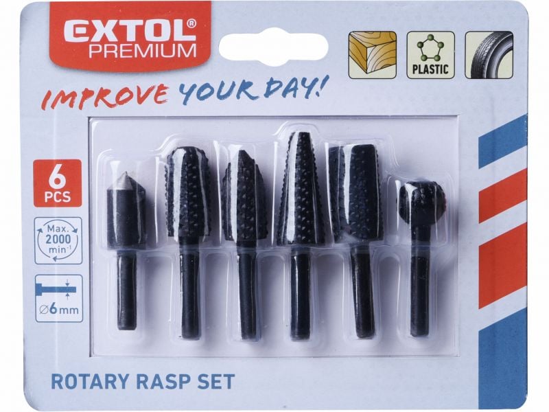 EXTOL PREMIUM Rašpla rotač. na drevo 6ks stopka 6mm
