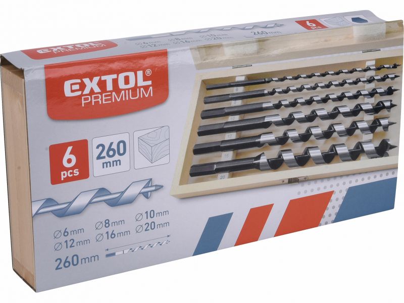 EXTOL PREMIUM Vrtaky do dreva 6-20mm 260mm sada 6ks