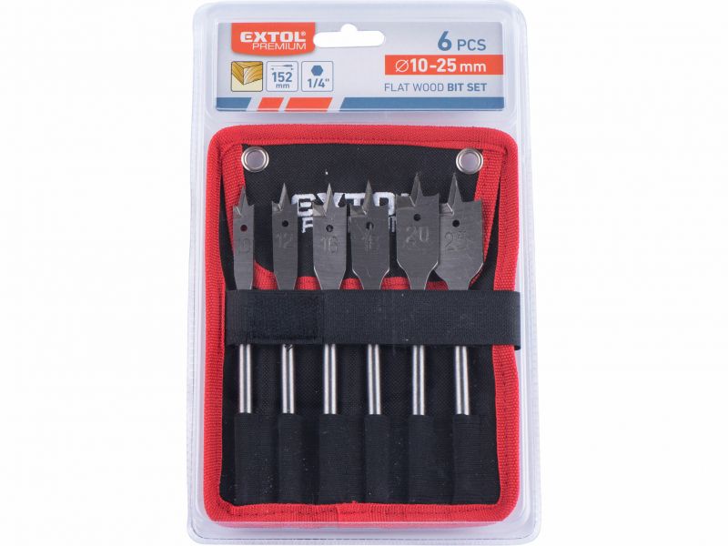 EXTOL PREMIUM Vrtaky do dreva ploche 10-12-16-18-20-25x152mm