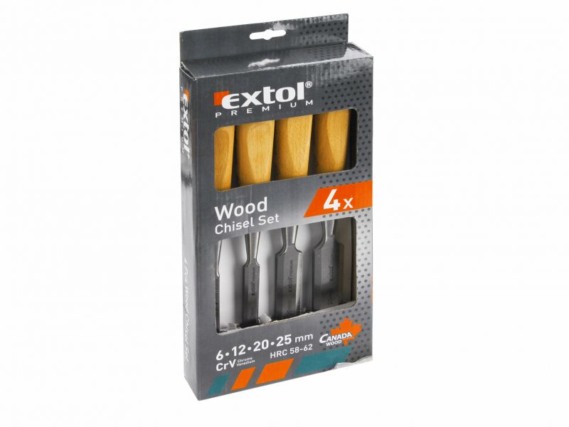 EXTOL PREMIUM Dláta, drevená rukoväť, 4-dielna sada, CrV, EXTOL PREMIUM
