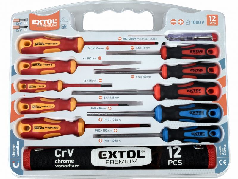 EXTOL PREMIUM Skrutkovače 12-diel. sada
