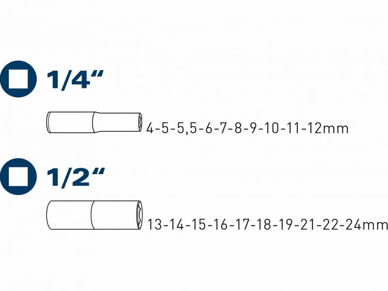 FORTUM Kľúče nástrč. predlž. 1/2" a 1/4" /20 d.sada