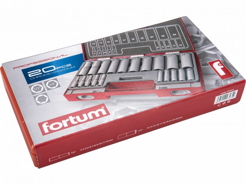 FORTUM Kľúče nástrč. predlž. 1/2" a 1/4" /20 d.sada