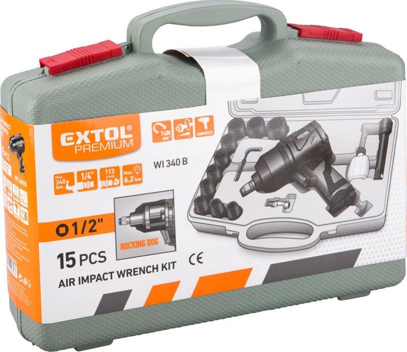 EXTOL PREMIUM Uťahovák príklepový pneumatický s príslušenstvom, 15-dielna sada foto2