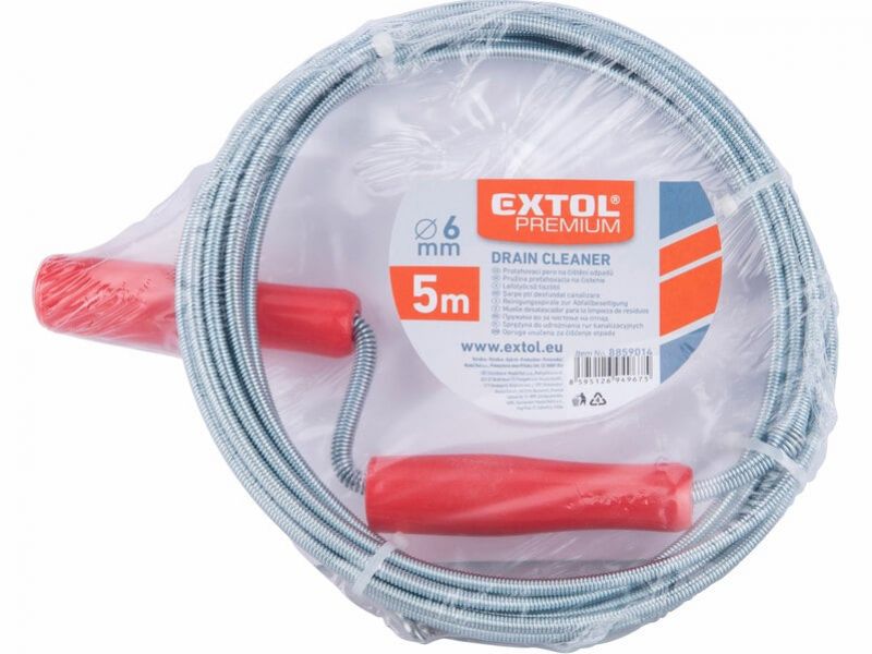 EXTOL PREMIUM Pružina kanalizačná 5m, priemer 6mm, krtko na čistenie odpadov, pochromovaná, Extol Premium