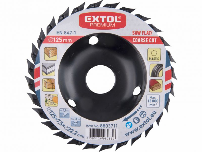 EXTOL PREMIUM Kotúč pílový a brúsny na drevo, hrubý, 125x3x22,2mm, 13000 ot/min