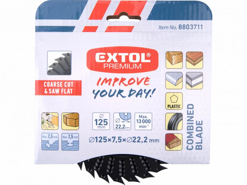 EXTOL PREMIUM Kotúč pílový a brúsny na drevo, hrubý, 125x3x22,2mm, 13000 ot/min