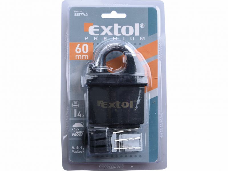 EXTOL PREMIUM Zámok visiací bezpečnostný vodeodolný, 4 kľúče, 60mm