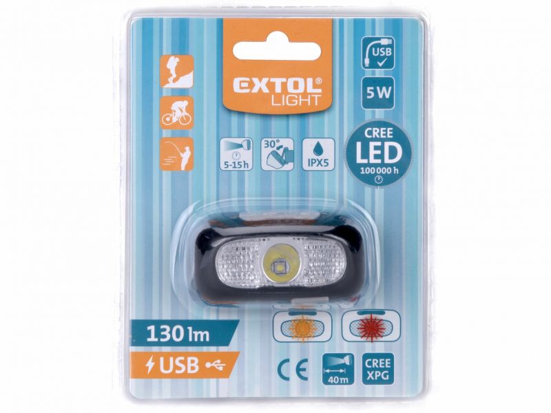 EXTOL LIGHT Čelovka 5W CREE XPG +2xčervná LED  , 1Ah