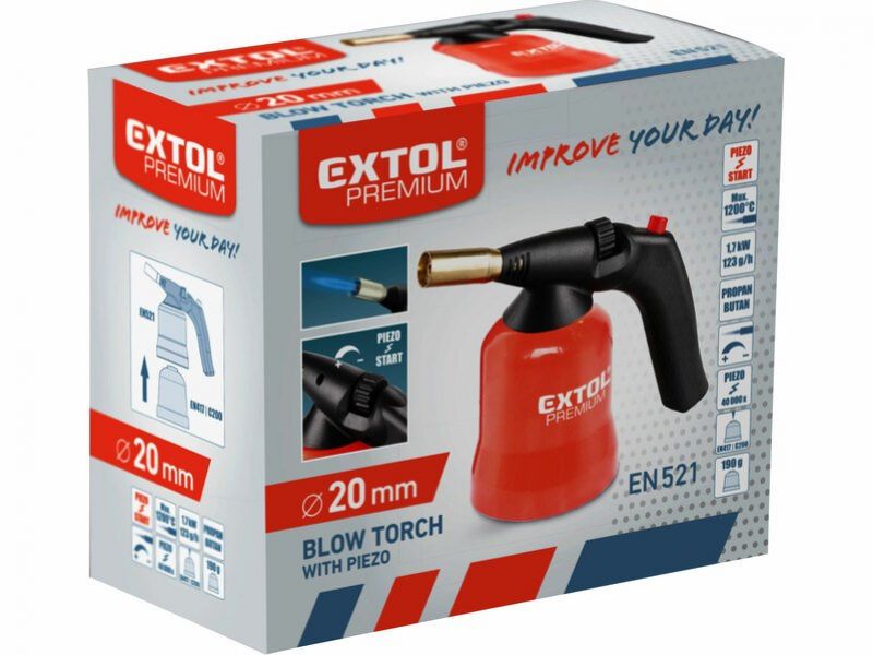 EXTOL PREMIUM Horák na plynovú kartušu s piezo zapaľovaním, výkon 1,7 kWh