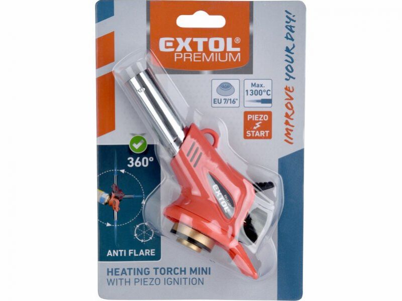 EXTOL PREMIUM Horák na plynovú kartušu s piezo zapaľovaním, závit 7/16", výkon 1,1 kWh