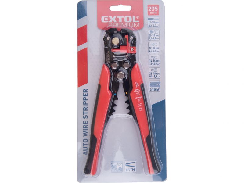 EXTOL PREMIUM Kliešte odizolovacie a krepovacie automatické, 210mm, 0,2-6,0mm²