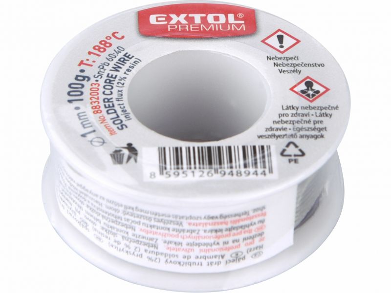 EXTOL PREMIUM Cín na spájkovanie, 100g, priemer 1mm, 60% Sn / 40% Pb