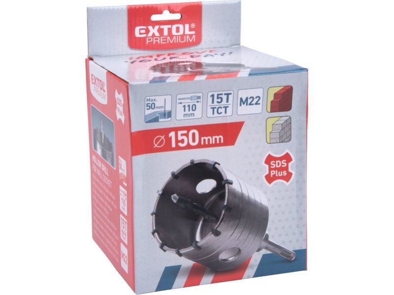 EXTOL PREMIUM Vrták korunkový 150mm, SDS-plus, hĺbka vrtu 50mm, M22, karbidové hroty