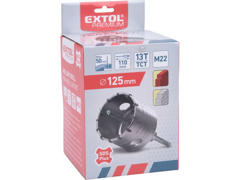 EXTOL PREMIUM Vrták korunkový 125mm, SDS-plus, hĺbka vrtu 50mm, M22, karbidové hroty