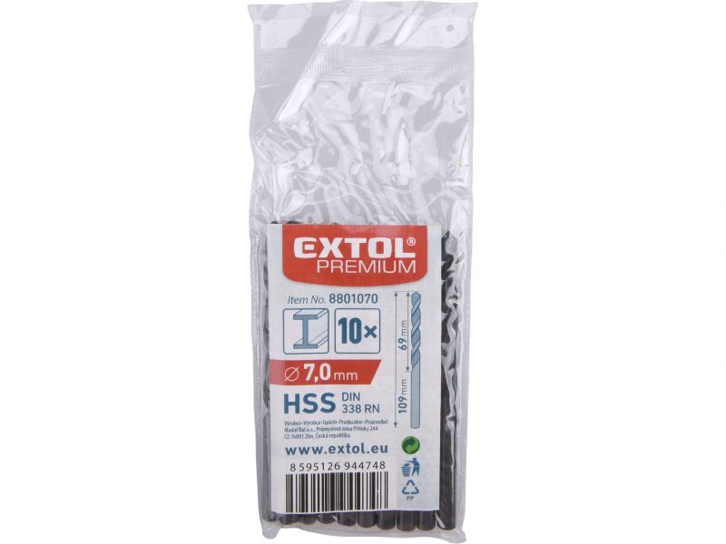 EXTOL PREMIUM Vrták do kovu 10ks, HSS, DIN338, pr.7,0mm