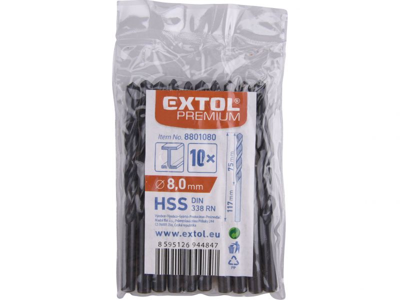 EXTOL PREMIUM Vrták do kovu 10ks, HSS, DIN338, pr.8,0mm