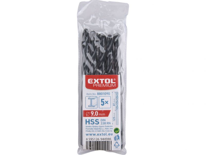 EXTOL PREMIUM Vrták do kovu 5ks, HSS, DIN338, pr.9,0mm