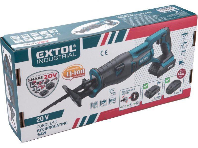 EXTOL INDUSTRIAL Píla chvostová aku Share20V, bez akumulátora a nabíjačky, 28mm