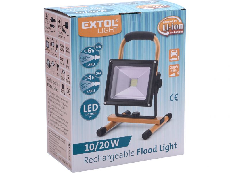 EXTOL LIGHT Svietidlo nabíjateľné LED, 20W, 1400lm, 11,1V Li-ion, 4400mAh, IP65, 12+230V foto8