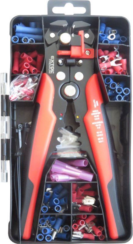 EXTOL PREMIUM Kliešte odizolovacie a krimpovacie s konektormi, pre káble 0,2-6,0mm2, sada 231ks