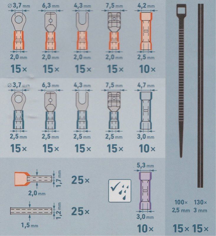 EXTOL PREMIUM Kliešte odizolovacie a krimpovacie s konektormi, pre káble 0,2-6,0mm2, sada 231ks