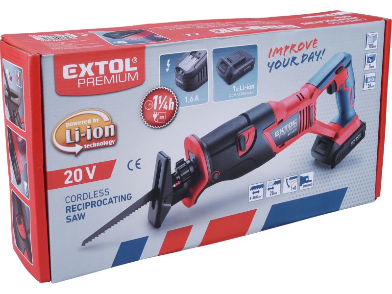 EXTOL PREMIUM Píla chvostová aku Share20V, bez aku a nabíjačky, 20mm
