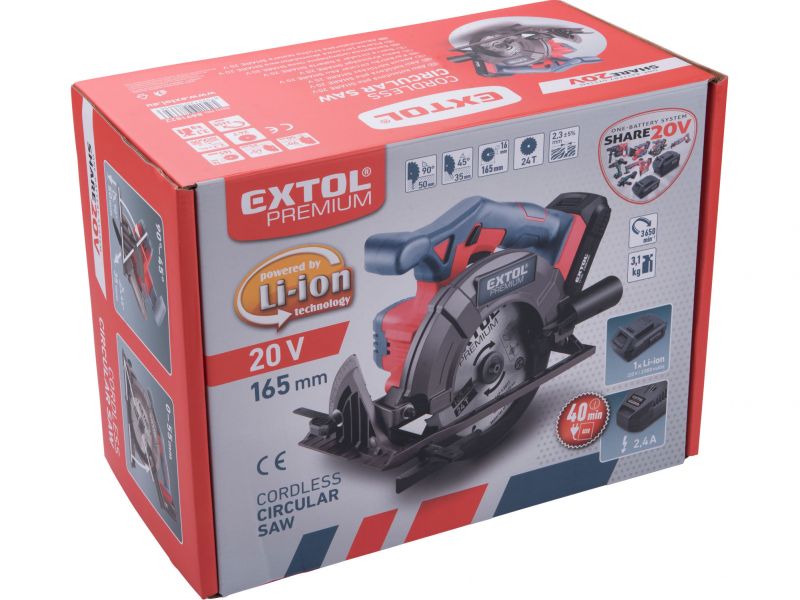 EXTOL PREMIUM Píla kotúčová aku Share20V, bez aku a nabíjačky, 165mm