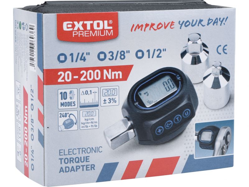 EXTOL PREMIUM Adaptér momentový digitálny, 1/2",20-200Nm