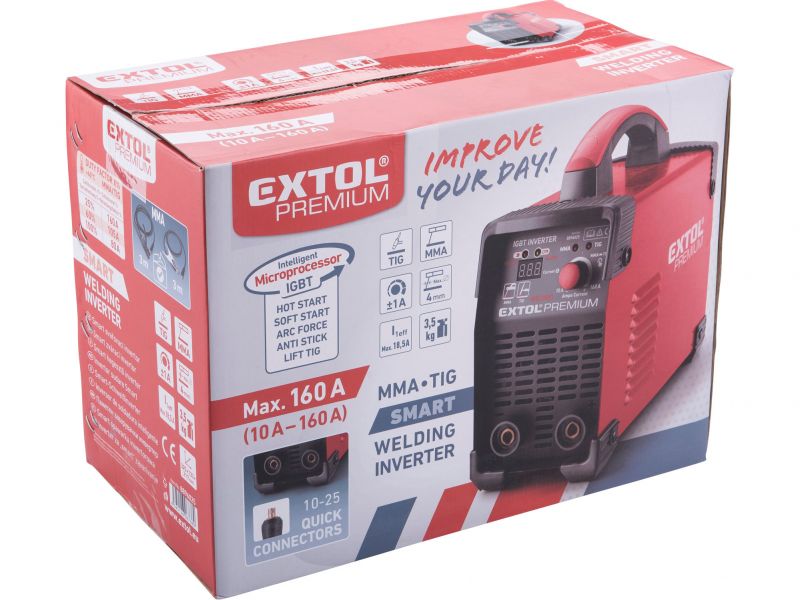 EXTOL PREMIUM Zvárací invertor  10-200A, príkon 6,8kW, 70V, MMA a TIG