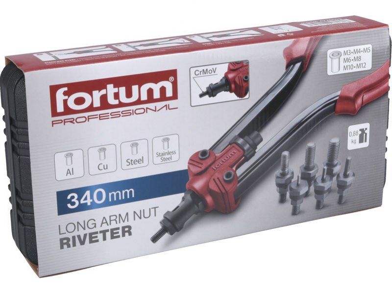 FORTUM Kliešte nitovacie pákové pre matice M3-M10, 340mm, Cr-Mo