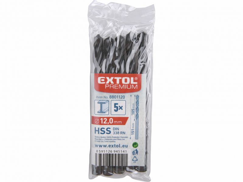 EXTOL PREMIUM Vrták do kovu 5ks, HSS, DIN338, pr.12,0