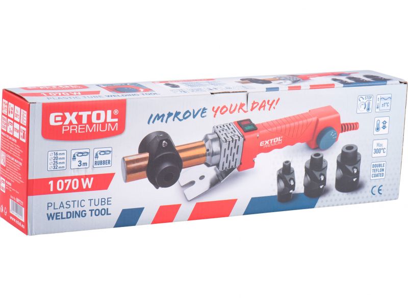 EXTOL PREMIUM Zváračka polyfúzna, 1070W, 240-300°C, nadstavce 16,20,25,32mm
