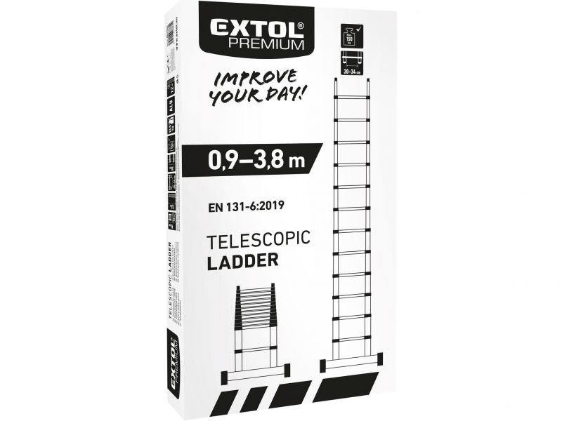 EXTOL PREMIUM Rebrík teleskopický hliníkový 3,2m, max. 150kg, 10 stupienkov