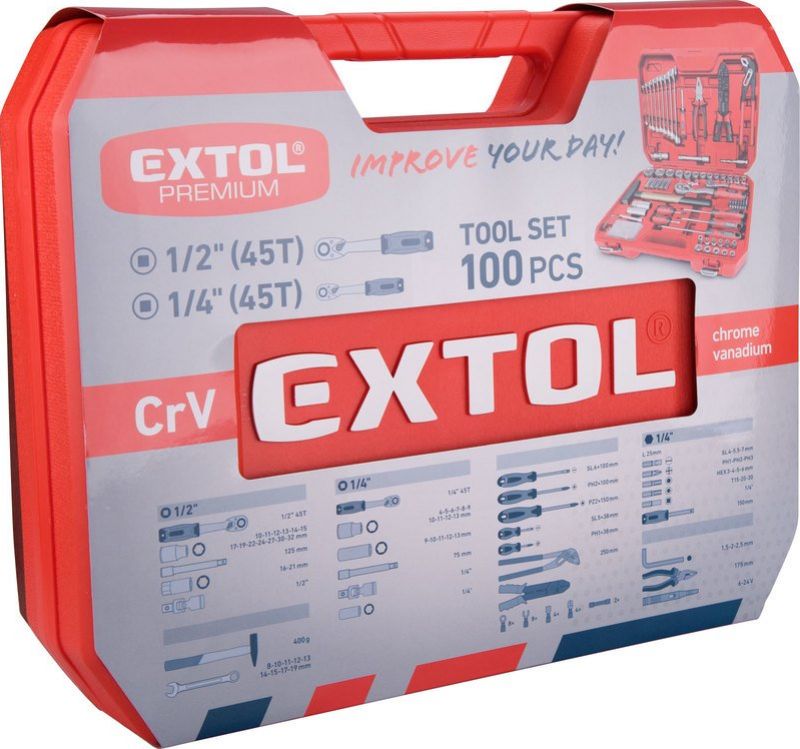 EXTOL PREMIUM Sada náradia, 100-dielna, CrV