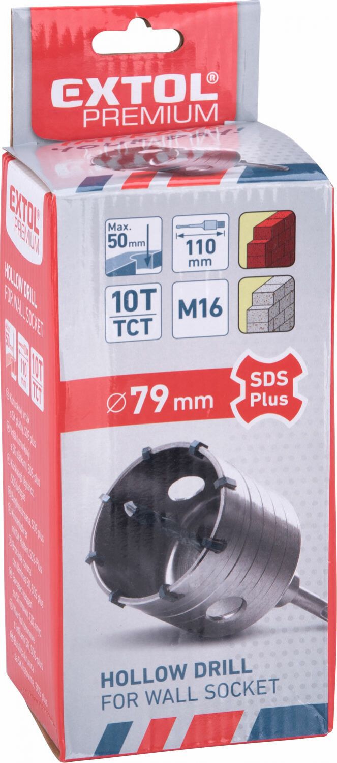 EXTOL PREMIUM Vrták korunkový 79mm, SDS-plus, hĺbka vrtu 50mm, karbidové hroty
