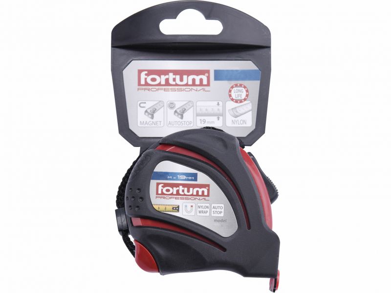 FORTUM Meter zvinovací 5mx19mm, pogumovaný s magnetom, autostop, nylónová ochrana