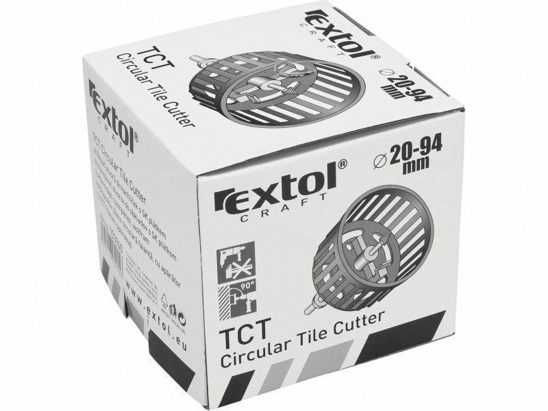 EXTOL CRAFT Vyrezávač otvorov do obkladov s SK plátkami s krytom, pr.20-94mm
