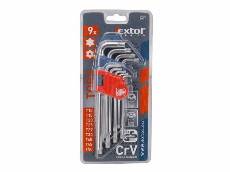 EXTOL PREMIUM Kľúče Torx zástrčné (s dierkou) Cr-V, 9-dielna sada, TX10-50