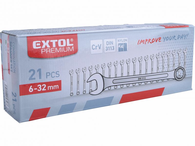 EXTOL PREMIUM Kľúče očko-vidlicové 6-32mm, 21-dielna sada, nylonové puzdro