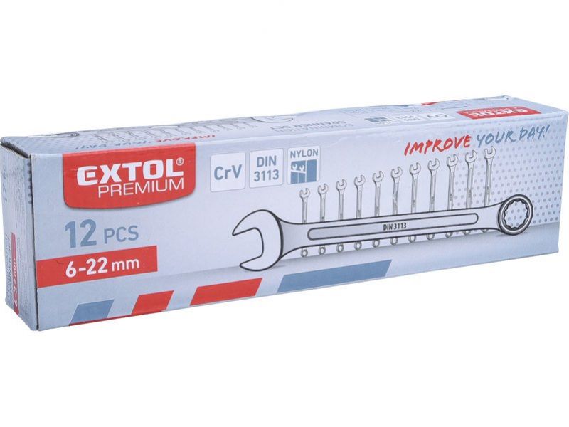 EXTOL PREMIUM Kľúče očko-vidlicové Cr-V, 12-dielna sada, 6-22mm