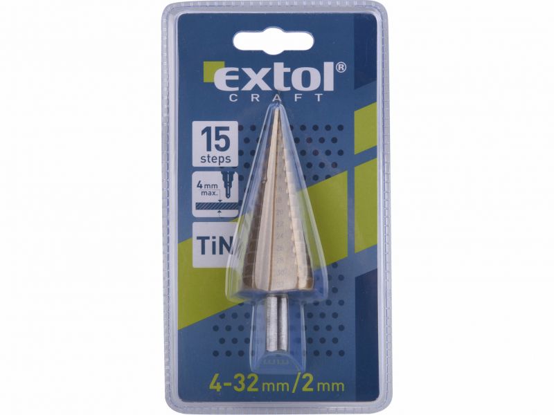 EXTOL CRAFT Vrták stupňovitý 4-32mm, stupňovanie 2mm, 15 otvorov
