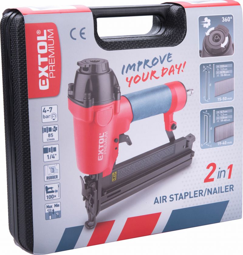 EXTOL PREMIUM Klincovačka a sponkovačka pneum. klince 16-45mm, 25x1mm