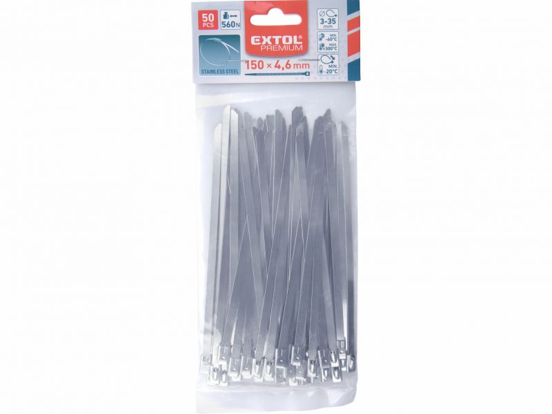 EXTOL PREMIUM Pásky sťahovacie antikorové, 4,6x150mm, 50ks,56kg
