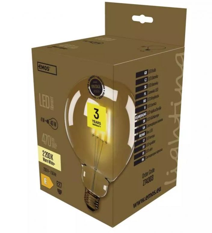 LED žiarovka Vintage, G125, 4W, E27 teplá biela+ foto2