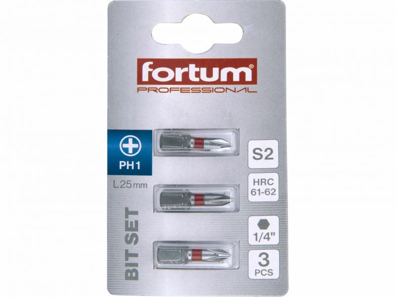 FORTUM Bity krížové PH1x25mm, 3ks, S2