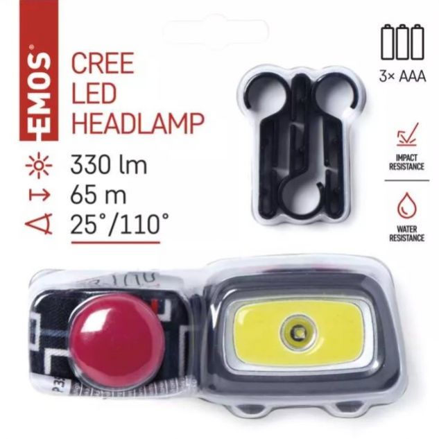 EMOS CREE LED + COB LED čelovka P3531, 330 lm, 65m, 3× AAA