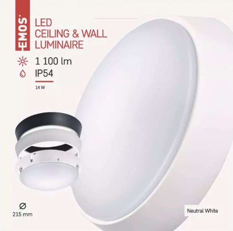 EMOS LED svietidlo prisadené kruhové, 14W, neutrálna biela, priemer 21,5cm, čierna/biela, bez senzoru